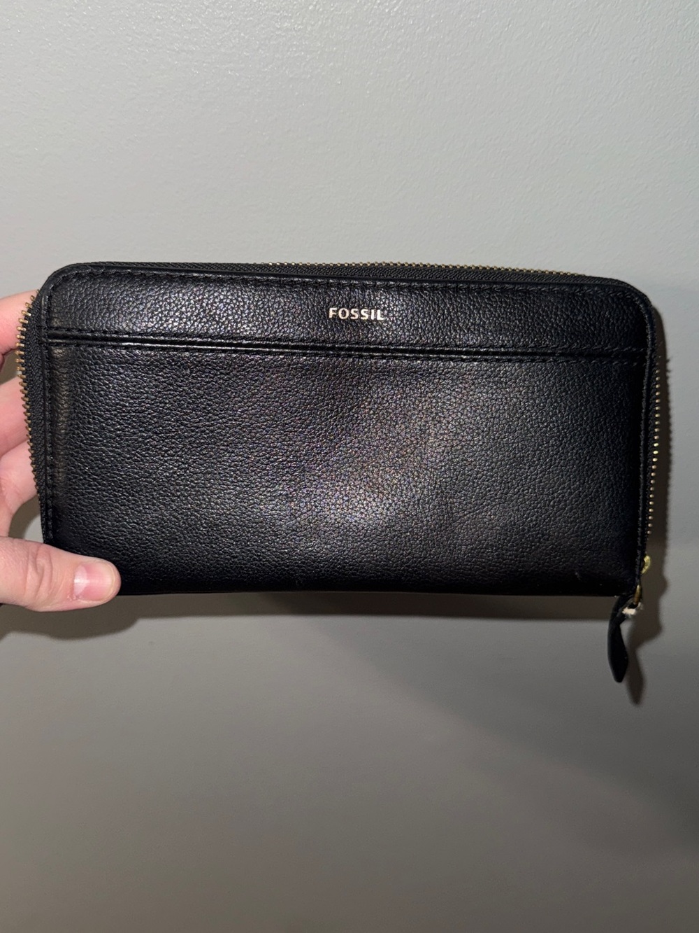 Fossil Black Zip-Around Leather Wallet